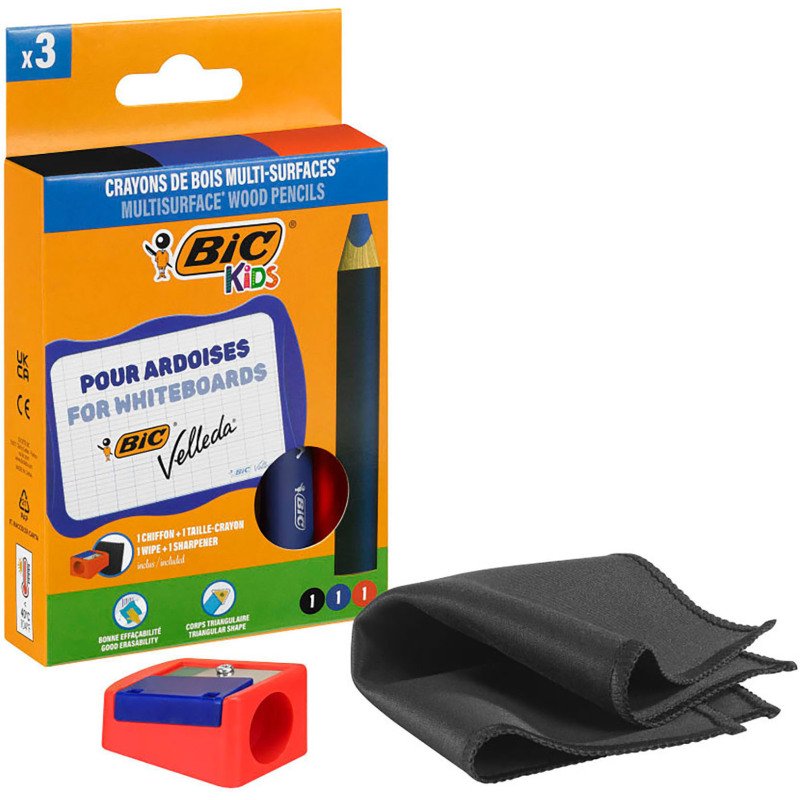 Crayon marqueur effaçable à sec multi surfaces Bic Velleda - Etui de 3