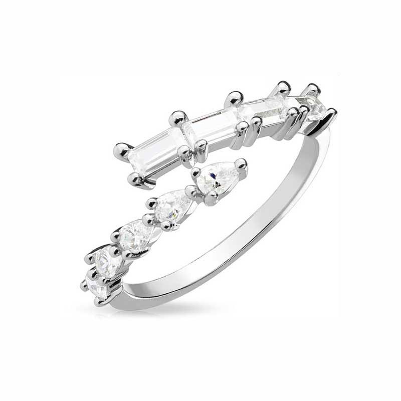 Damen Fingerring mit Glitzersteinen (One Size) - Silber