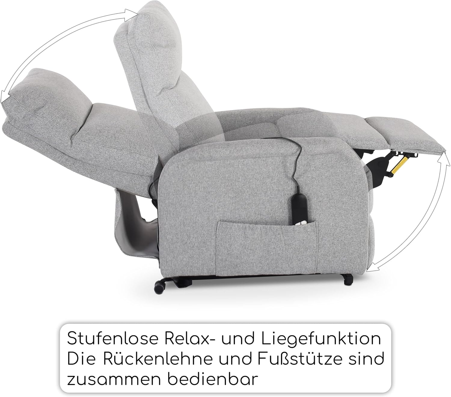 Raburg Fernsehsessel mit Aufstehhilfe, Relaxsessel mit Liegefunktion, elektrisch mit Fernbedienung, 1 Motor, Komfort-Polsterung, bis 120 kg, Mikrofaser, Ada, Hellgrau