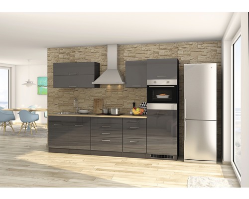 Held Furniture keukenblok met apparatuur Milan 290 cm grijs hoogglans gedemonteerd 604.1.6211