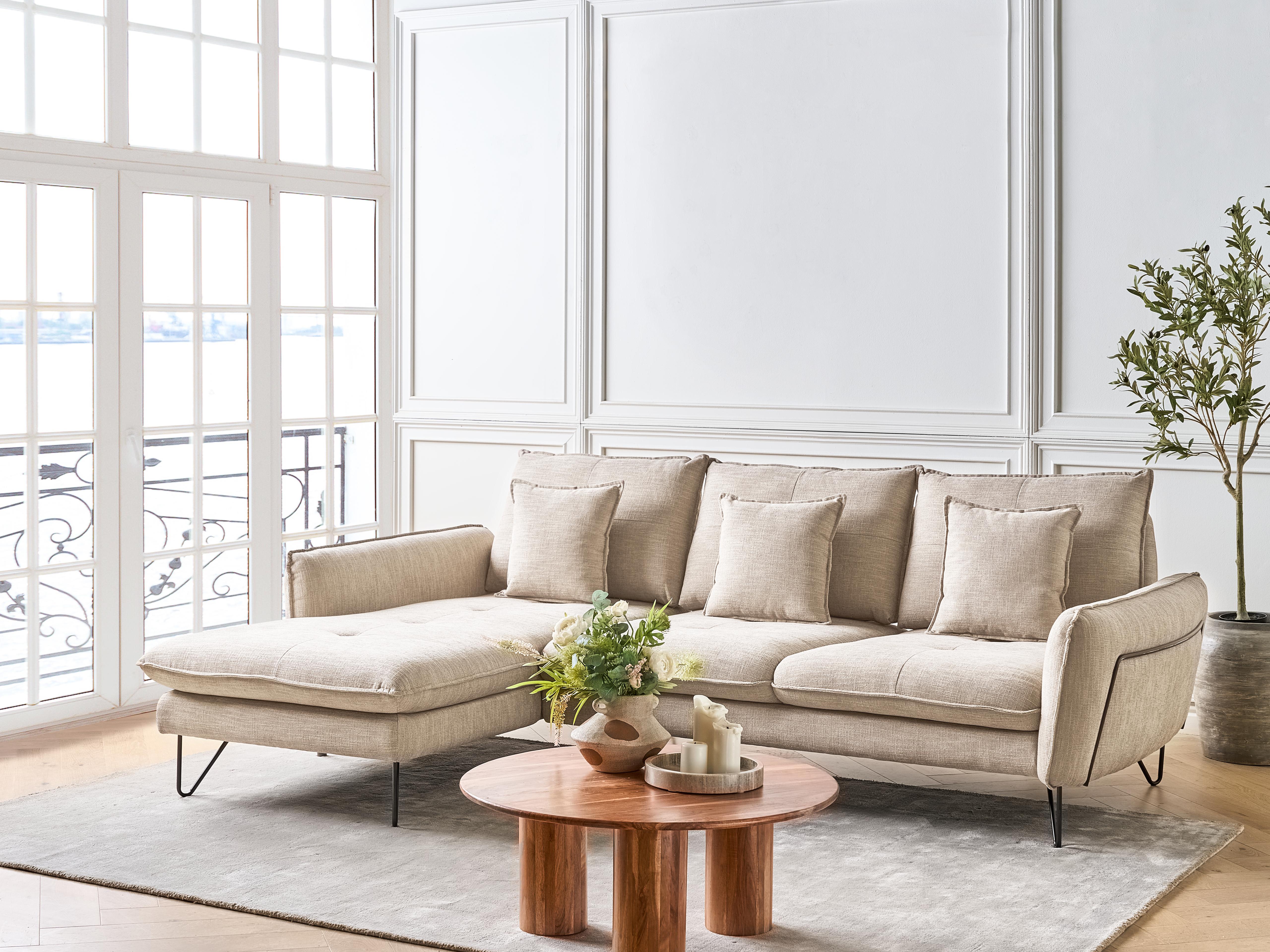 Hoekbank 3-zits SERSAN Chenille Beige rechtszijdig