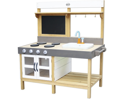 Grote houten zand- en waterspeelkeuken, grijs