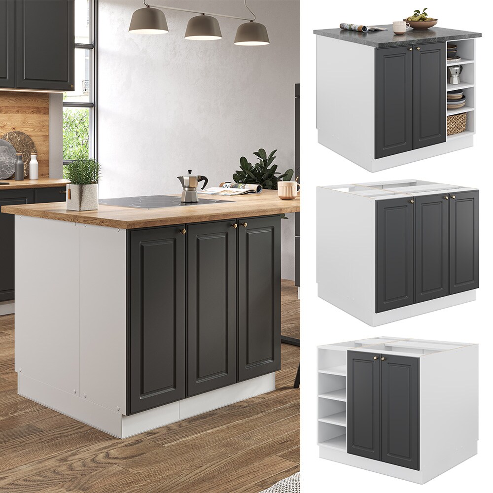 Vicco Kücheninsel Küchenblock Einbauküche Fame-Line Landhaus Weiß 90 cm Küchen Schränke Regalunterschrank Küchenunterschrank Regalinselunterschrank Softclose-Scharnier Küchenmöbel