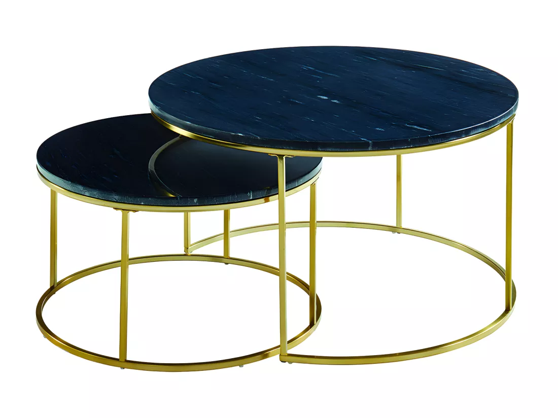 Tables basses gigognes ANGELA de Pascal MORABITO - Marbre noir et métal doré