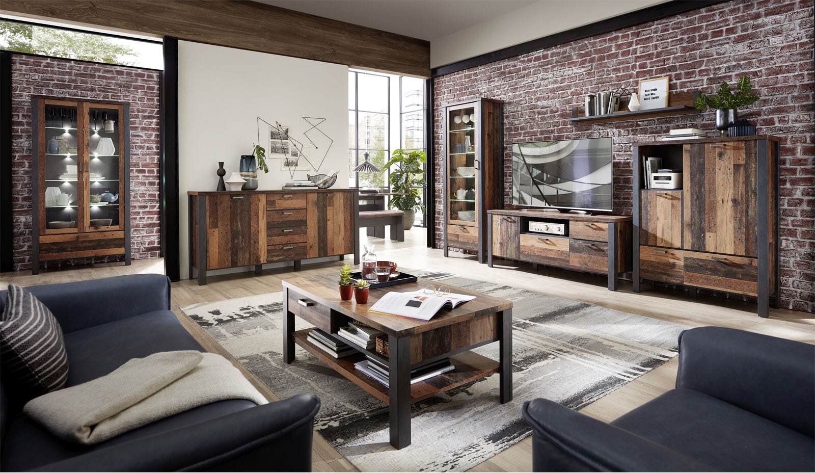 Sideboard Cardiff Used Style Dark ca. 179 x 88 x 44 cm