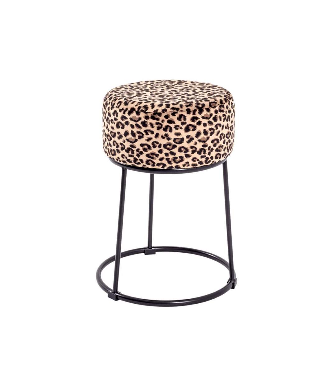 Paris Prix - Tabouret En Velours motif Léopard 46cm Marron
