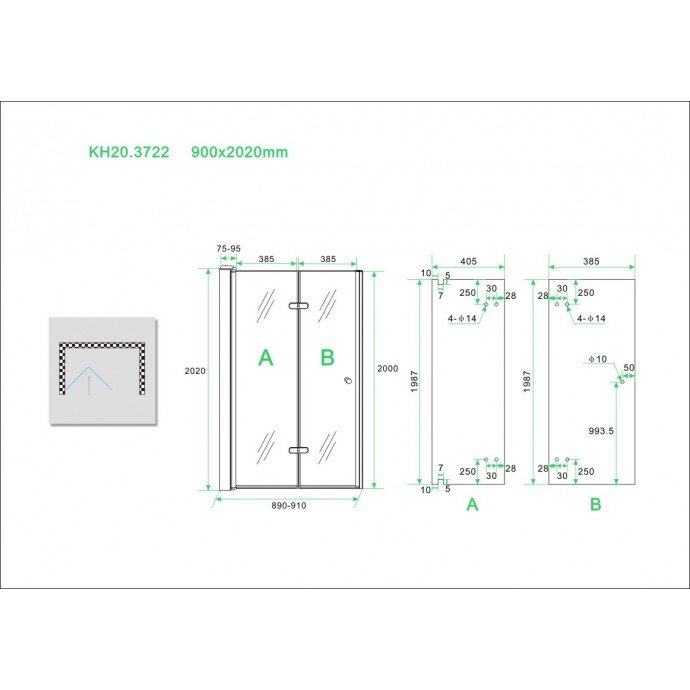 Mueller Siera vouwbare douchedeur 90x202cm links anti-kalk coating