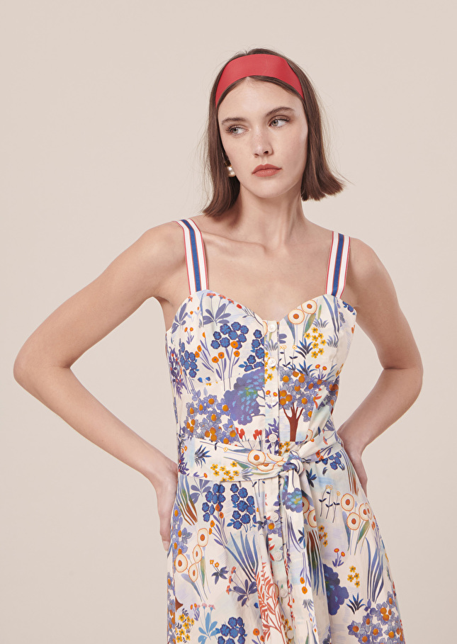 Robe Raquelinableue imprimée fleuri en popeline