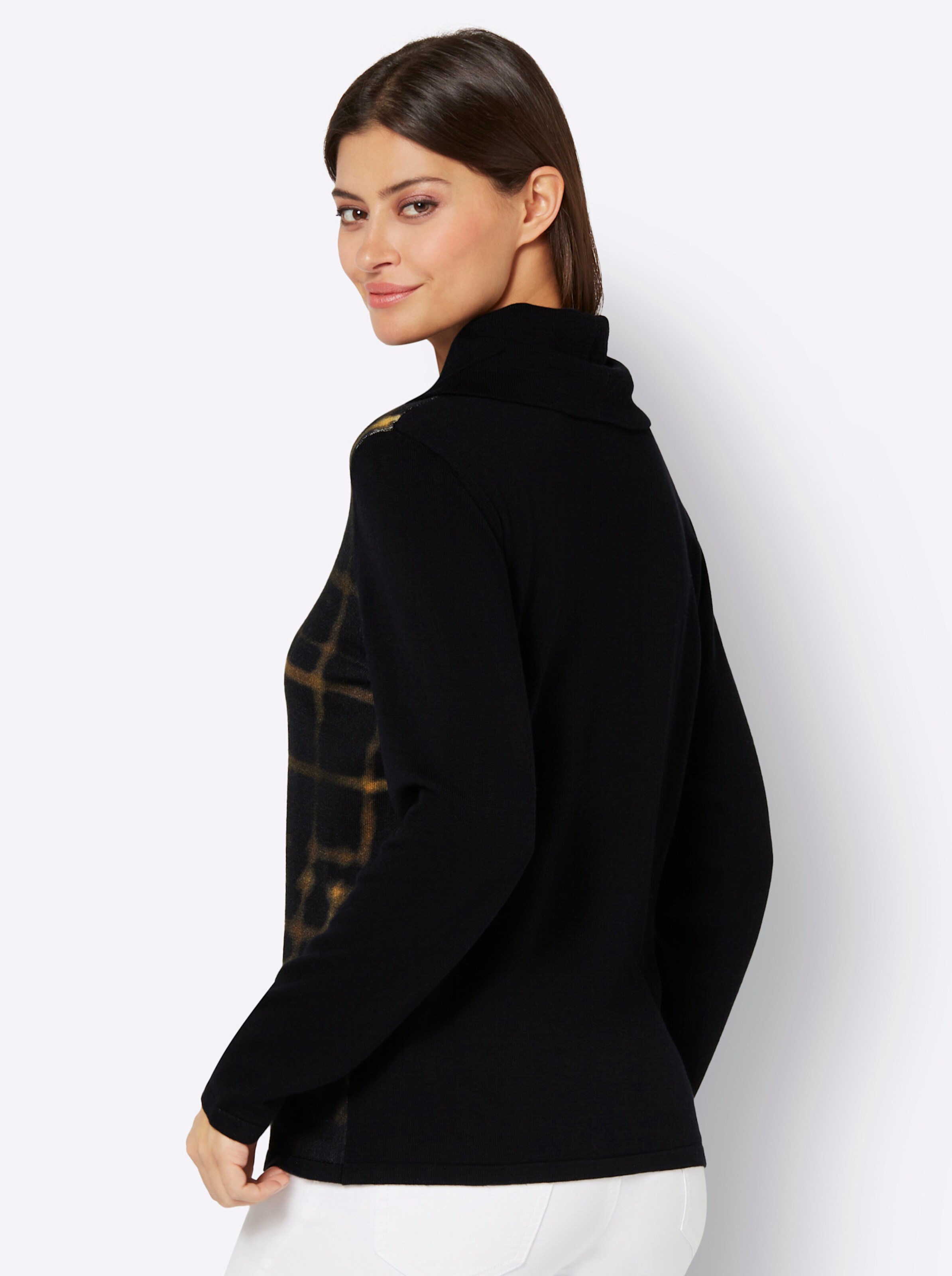 Druck-Pullover in schwarz-braun-bedruckt