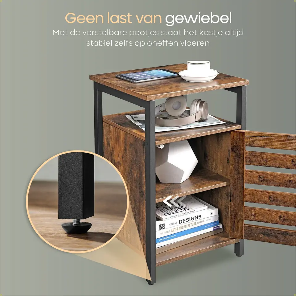 O'DADDY Industrieel Nachtkastje met Deur - 40x40x60 cm - Modern Bruin