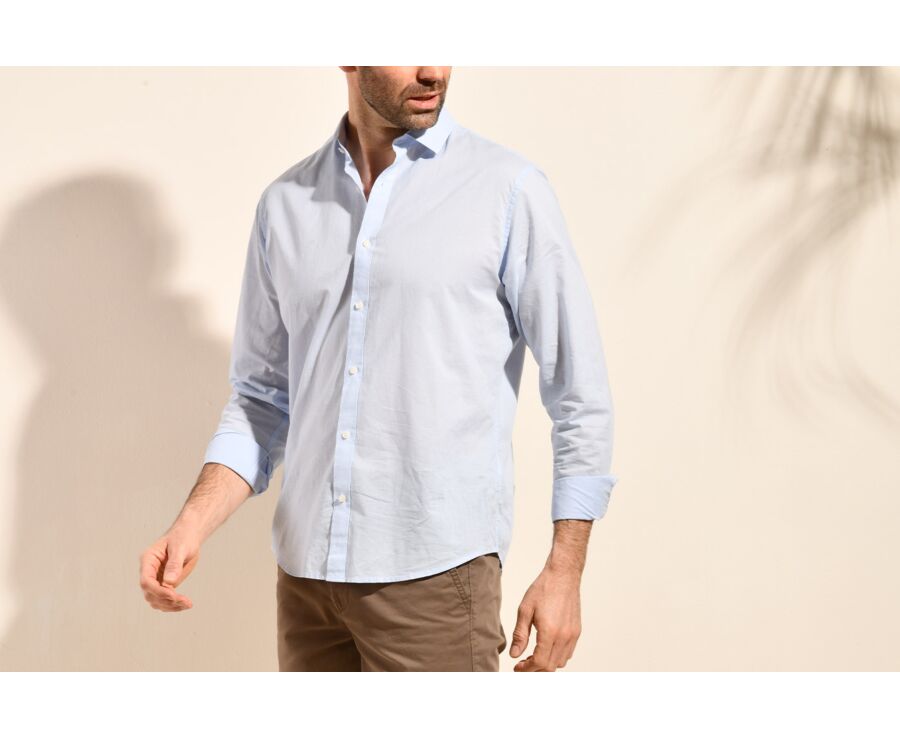Chemise coton lin bleue ciel unie - SILBERT