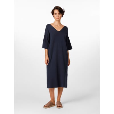 Damen-Strickkleid V-Ausschnitt, Dunkelblau