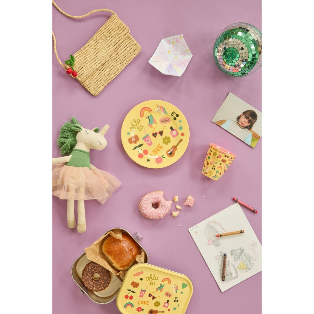 Køb Rice Unicorn Love Print Melamine Rund Børnetallerken