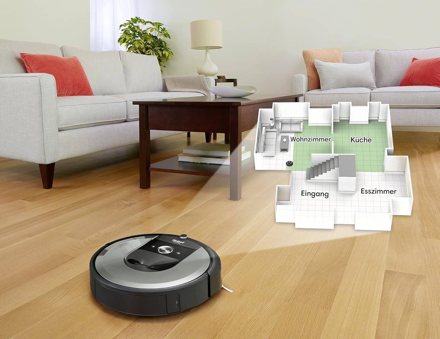 iRobot Roomba i7+ (i7556) Saugroboter, automatische Absaugstation, intelligente Raumerfassung, Zeitplanreinigung, 2 Multibodenbürsten, WLAN Staubsauger Roboter, App-Steuerung, Ideal für Tierhaare