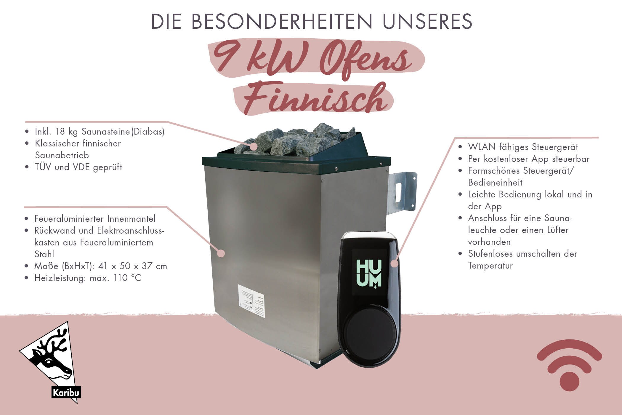 Karibu Sparset Saunaofen 9 kw finnisch + Steuergerät huum 