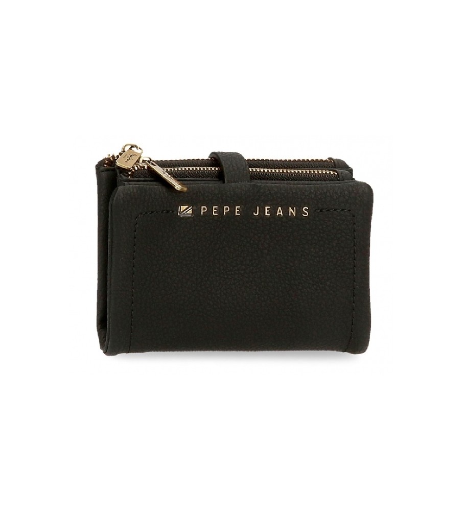 Carteira Pepe Jeans Diane com porta-moedas removível, preta - 14,5 x 9 x 2 cm -