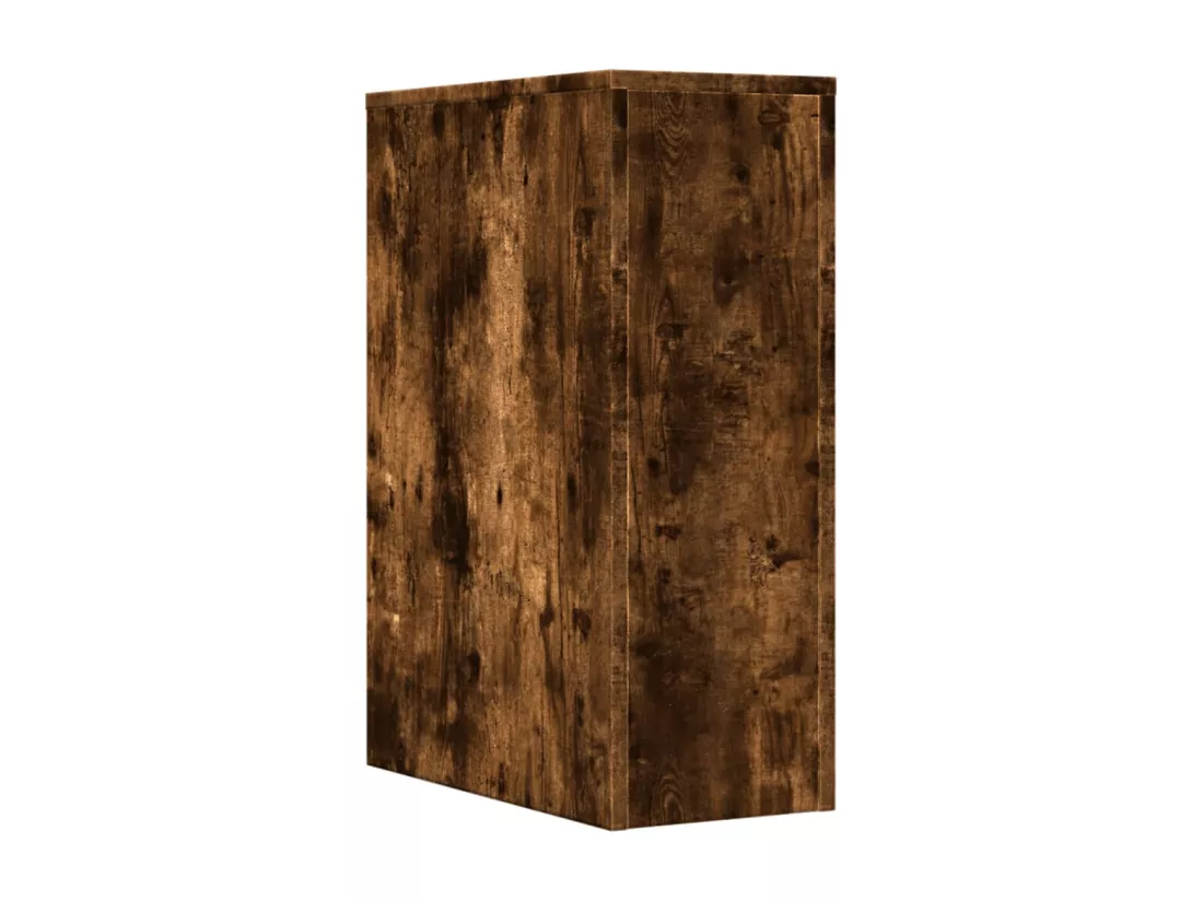 Armoire de salle de bain étroite avec roulettes chêne fumé