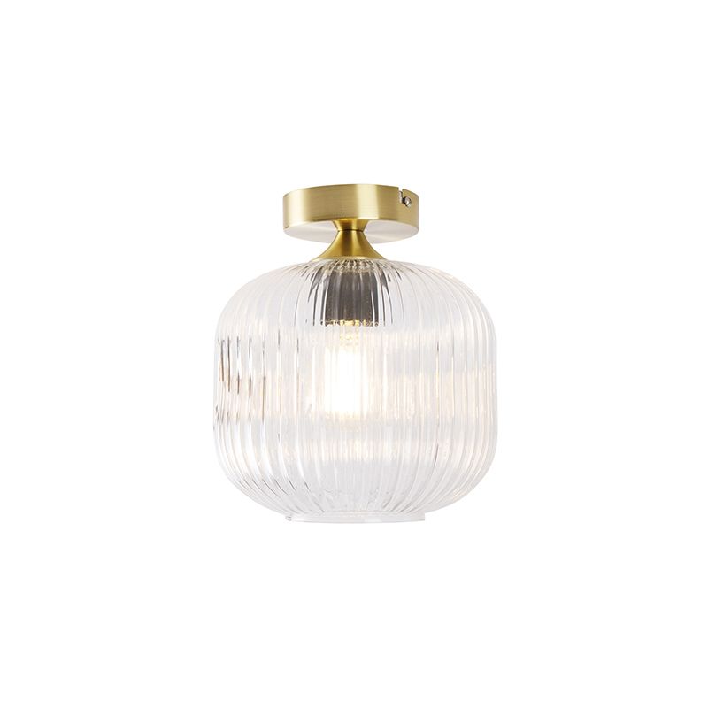 Art Deco plafondlamp messing met helder glas - Karel