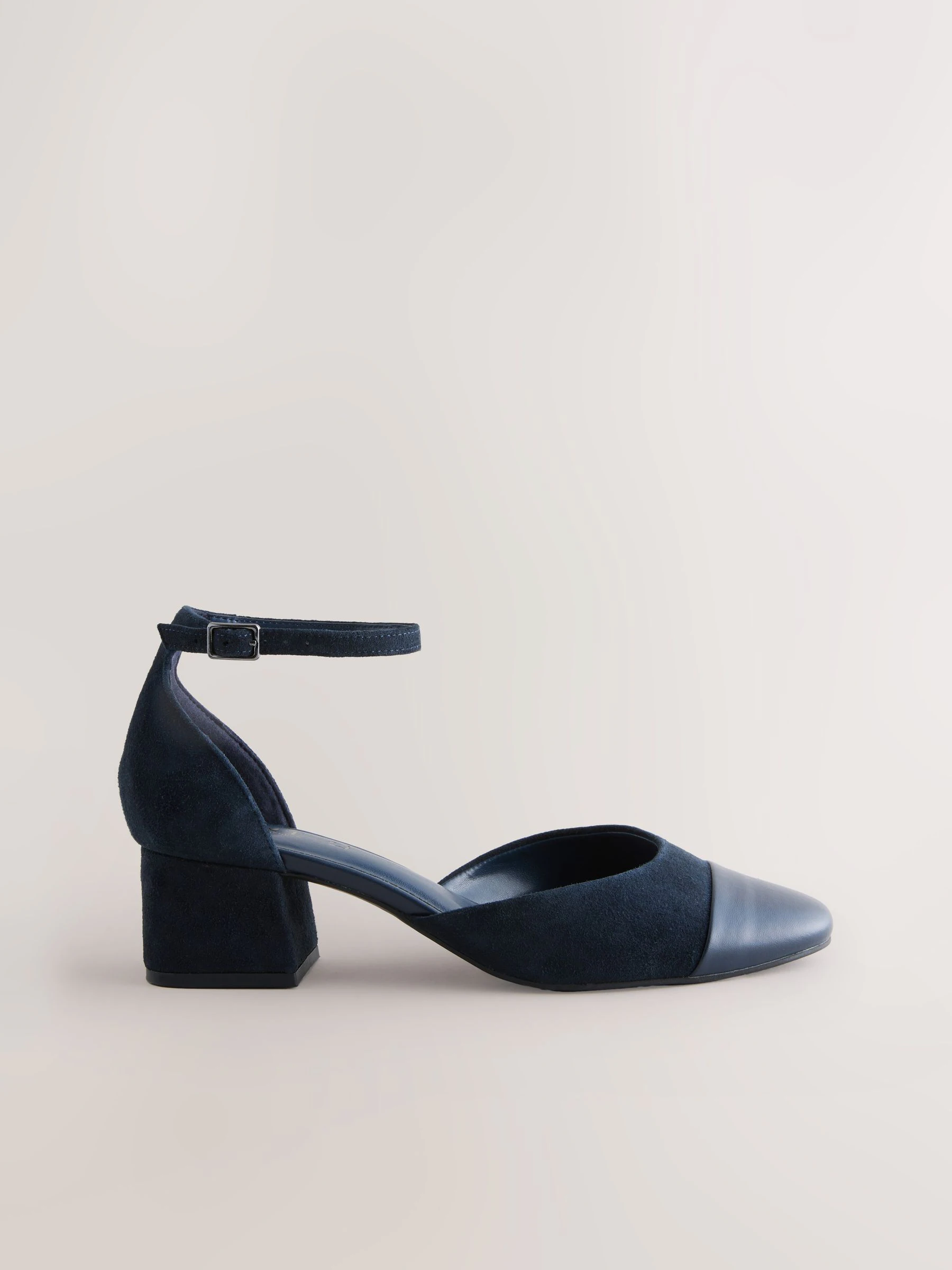 Marineblauw suède - Premium Suede Toe Cap Block Heels