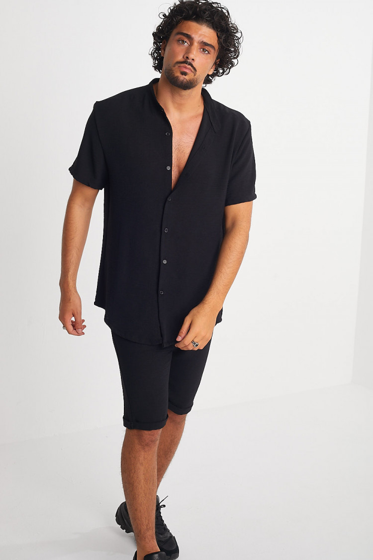 Ensemble 2 pièces chemise + short noir en voile