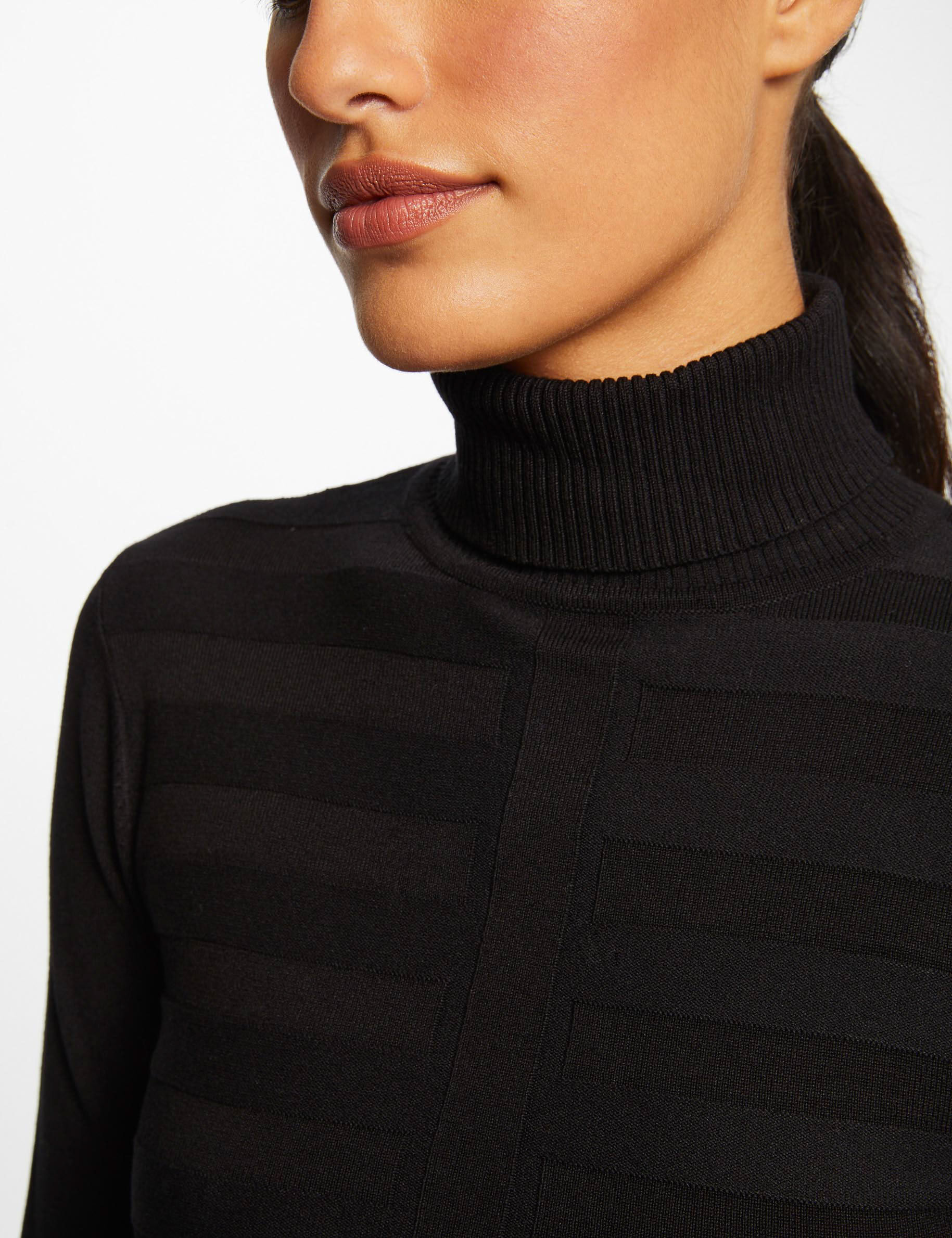 Pull manches longues col roulé noir femme - noir