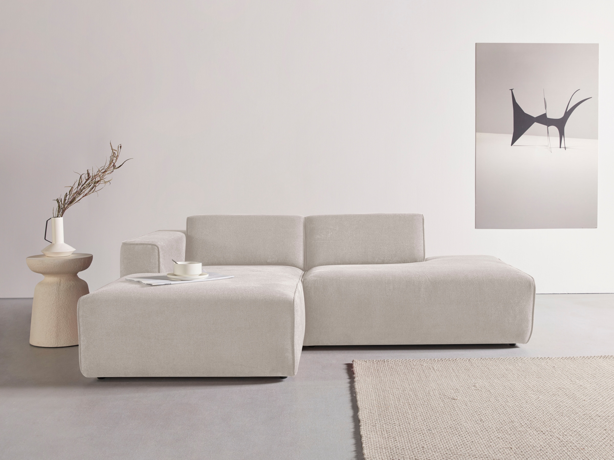Home affaire Ecksofa »Noord mit Kedernaht, Breite 227 cm, L-Form« Cord, Struktur, Webstoff, mit Wellenunterfederung, Massivholzrahmen