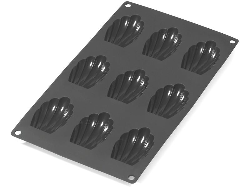 Lékué Madeleine-Backform Silikon, Schwarz, 9 Mulden Madeleines-Form