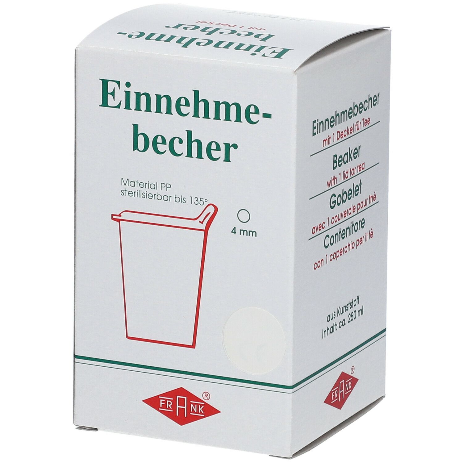 FRANK® Einnehmebecher Kunststoff mit abnehmbarem Trinkdeckel 4 mm