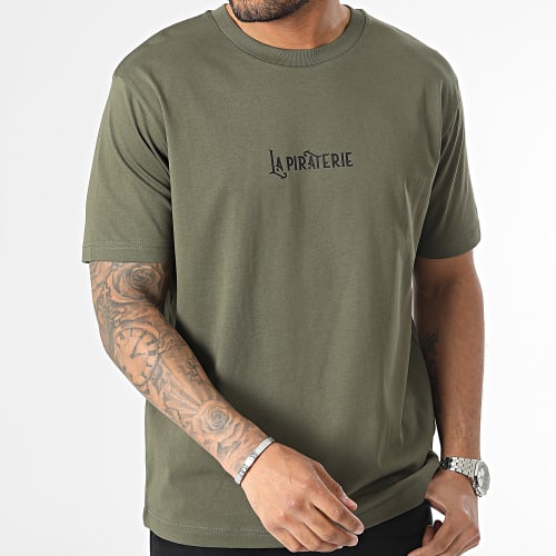 Tee Shirt Oversize Large Wave Logo Vert Kaki Noir