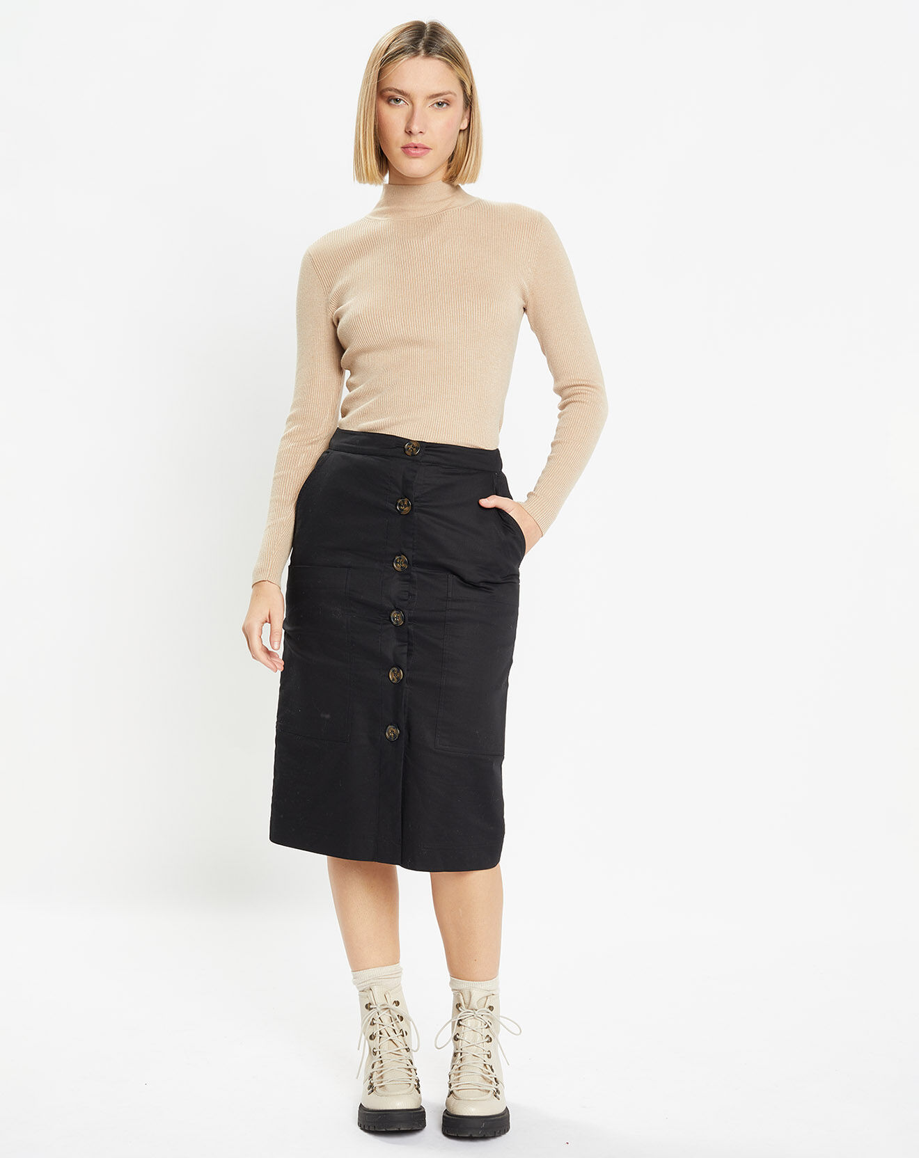 Galeries Lafayette Jupe droite Cacao Twill noire