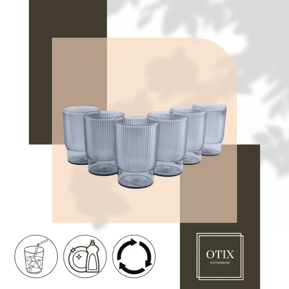 OTIX Kunststof Drinkglazen Herbruikbaar Set van 6 Waterglas Klein 350ml Trans...