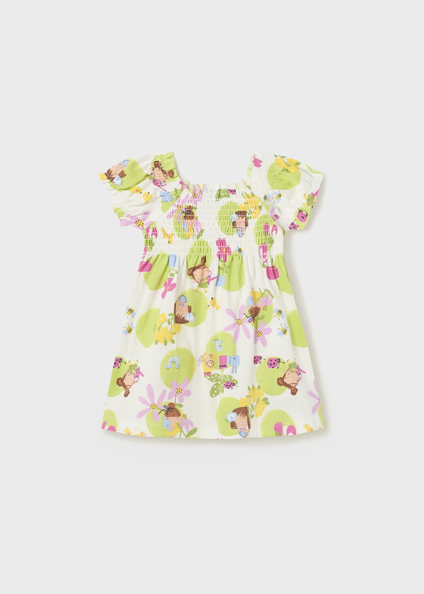 Vestido de bebê com estampa smocking em algodão sustentável