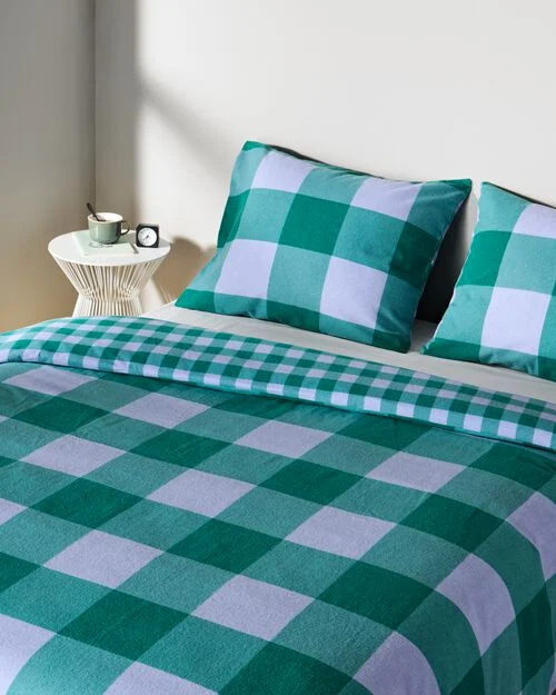 housse de couette flanelle 200 x 200/220 carreaux vert