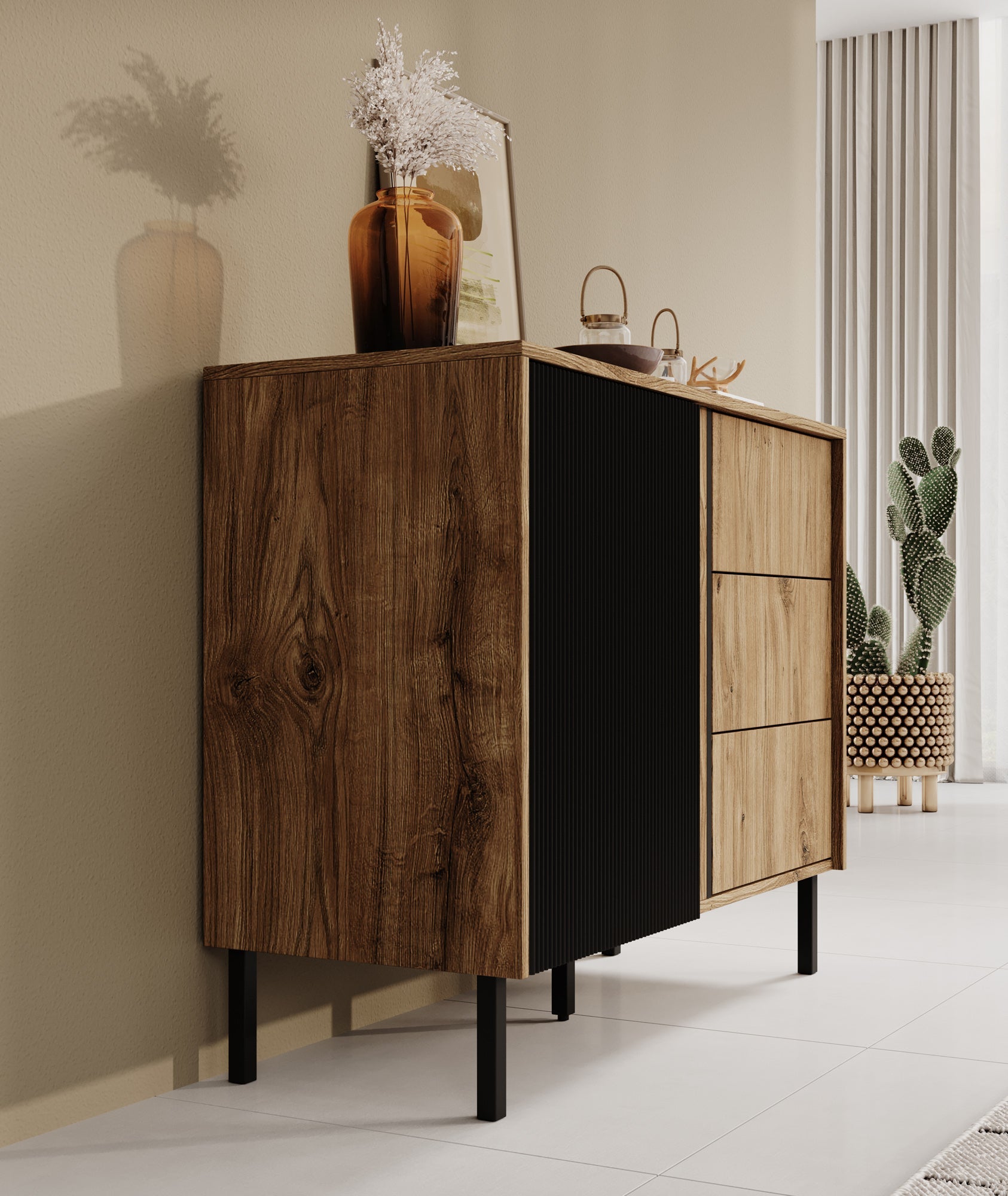 Meubella - Dressoir Margareth - Eiken - 100 cm - 3 lades