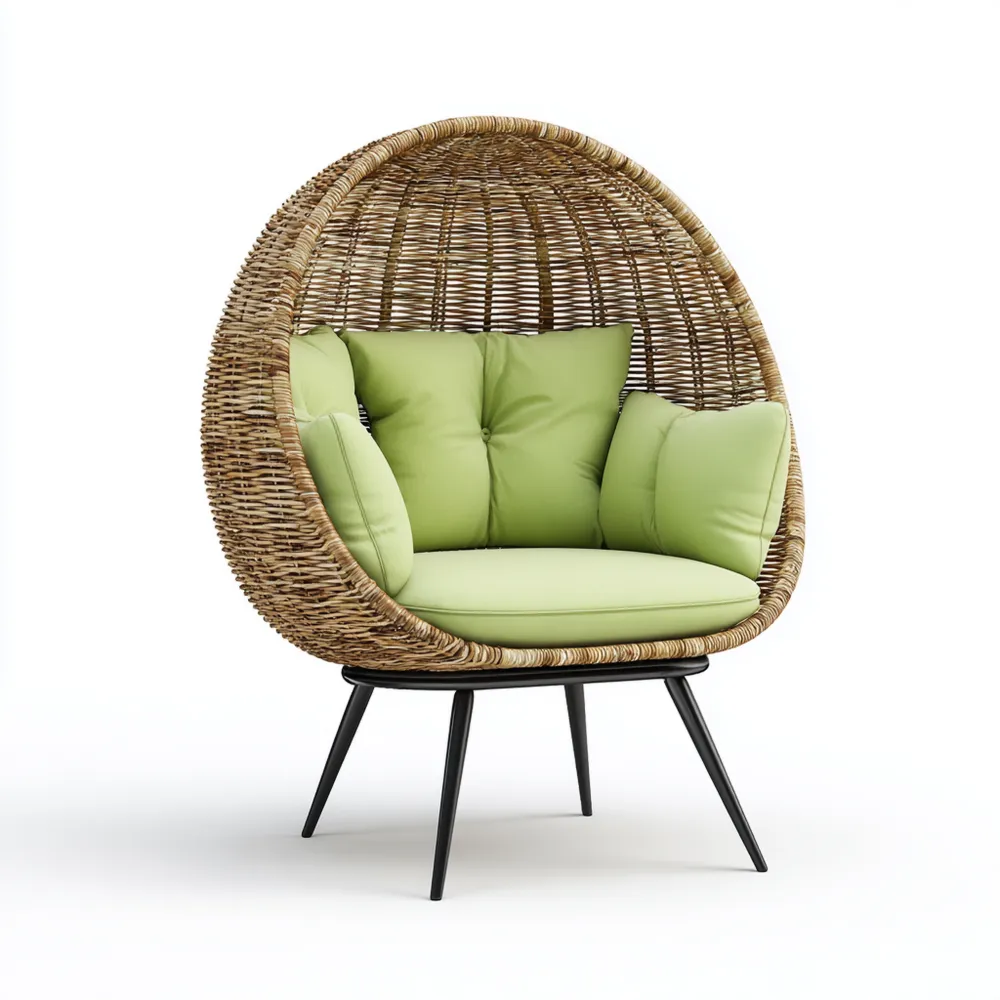 Eiersessel Rattan 90x100x85 cm – Natur/Grün – Gemütliches Design