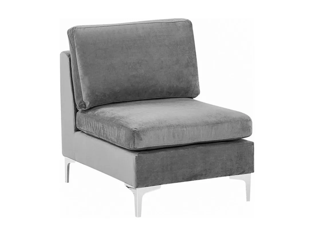 Canapé panoramique modulable en velours gris 6 places avec pouf EVJA