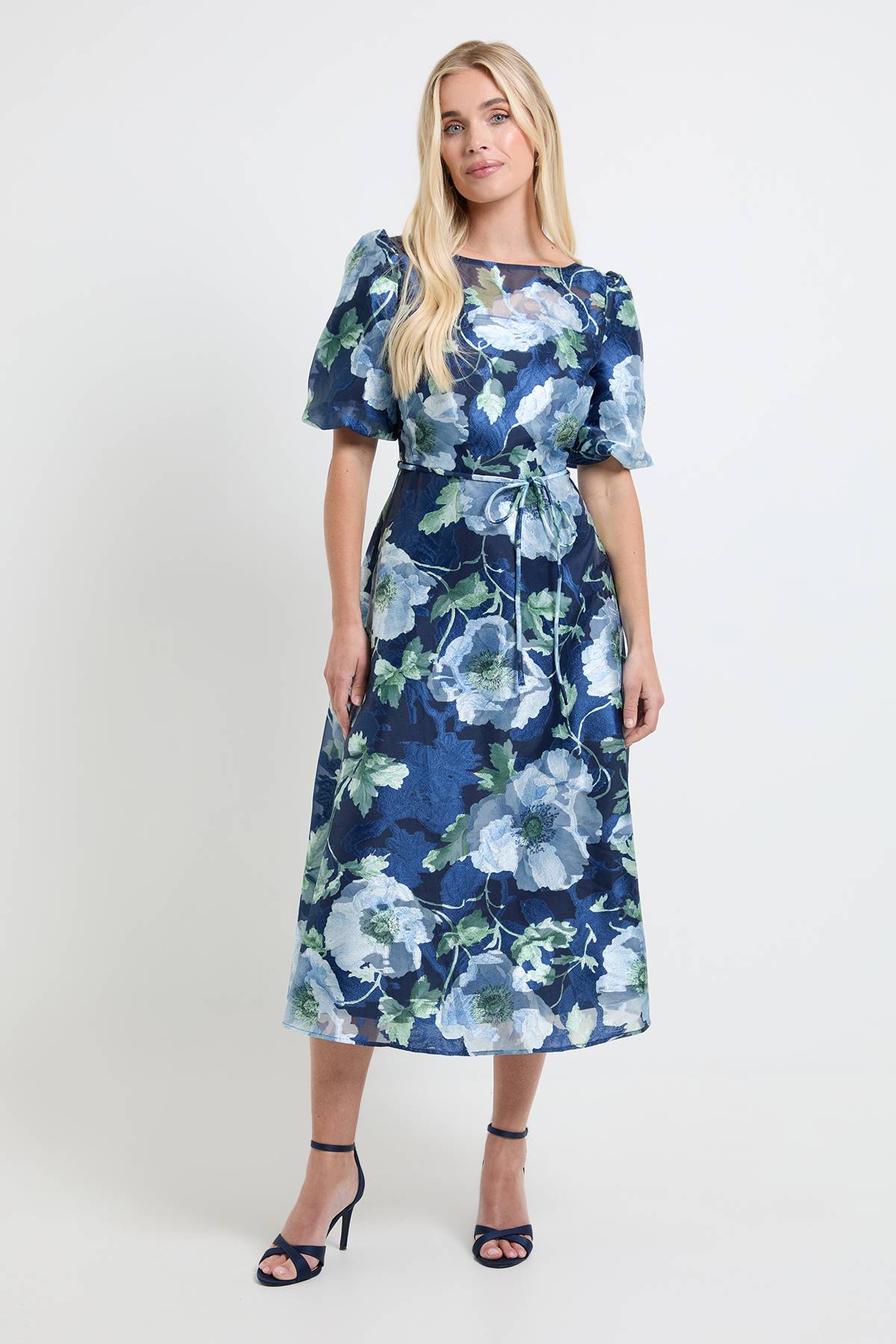 Wallis Robe Midi En Organza Fleuri À Manches Bouffantes Petite