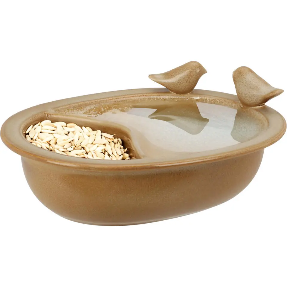 Pro Garden Vogelbad/voederschaal - lichtbruin - keramiek -D20 x H8 cm