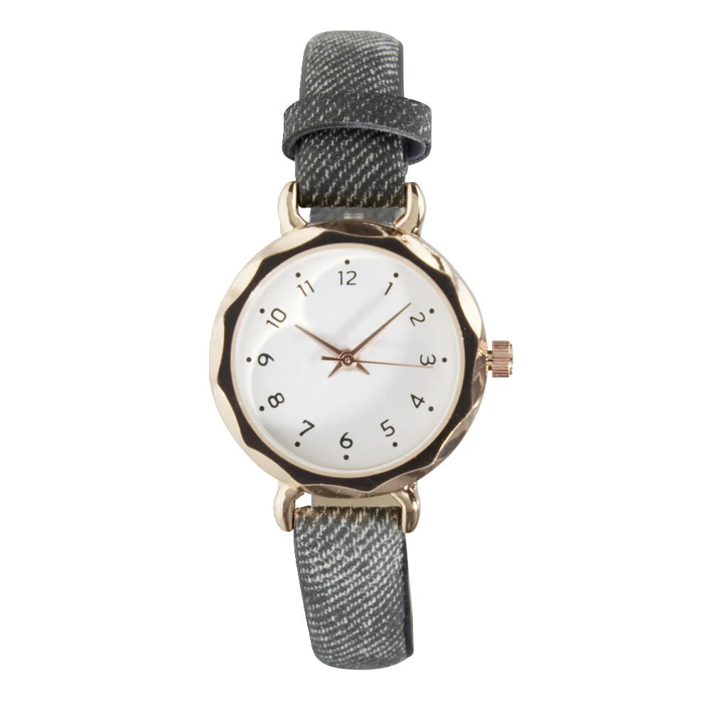 Montre femme cadran rond acier doré Ø2,6xH20,5cm (2 modèles noir ou rose)