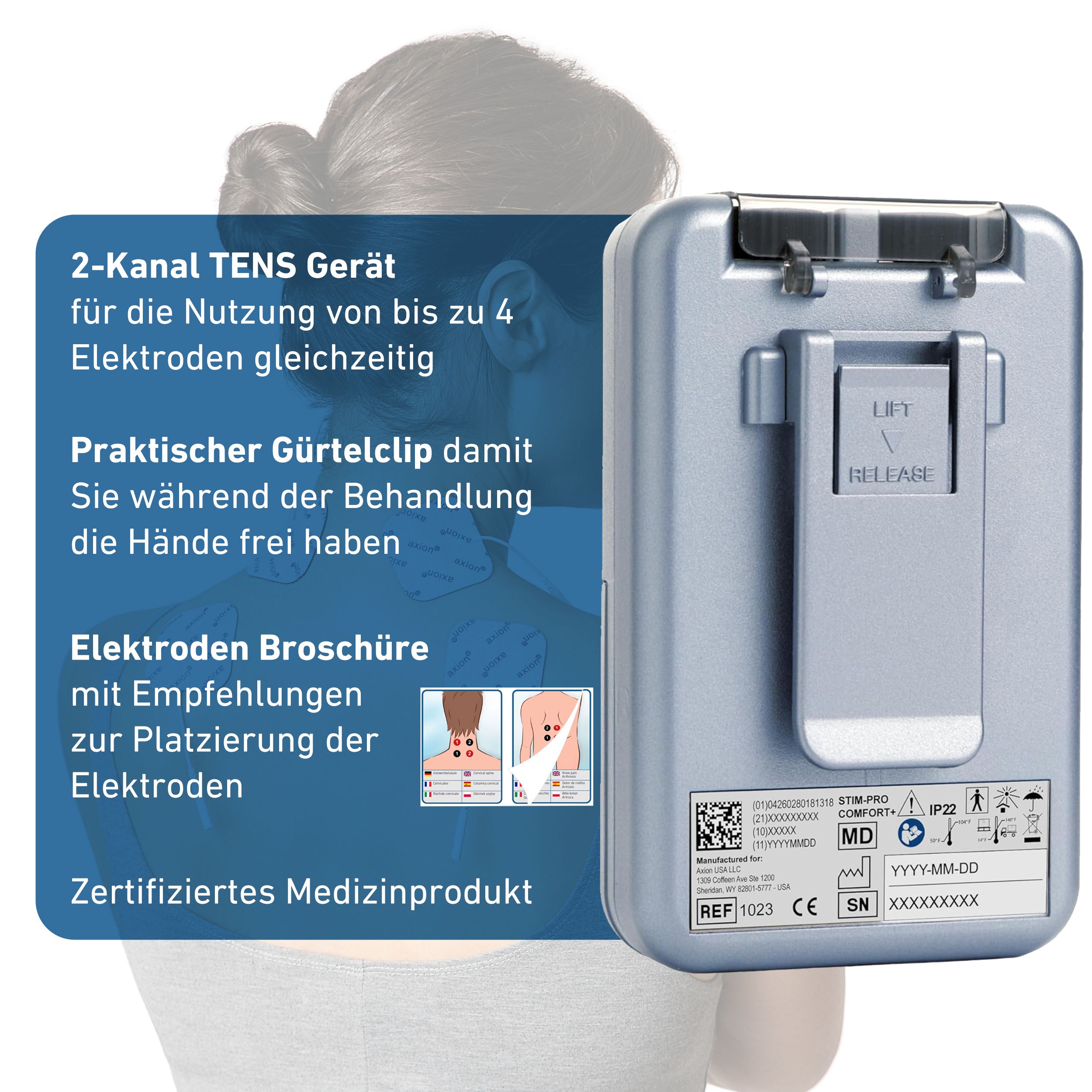 axion® 2 Kanal TENS Gerät STIM-PRO COMFORT zur Schmerztherapie