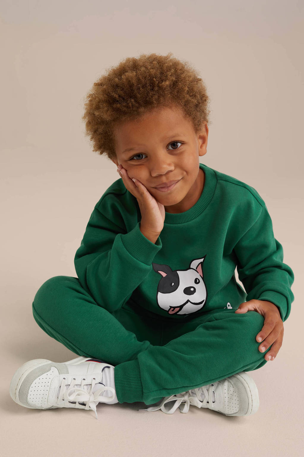 WE Fashion slim fit broek met printopdruk donkergroen