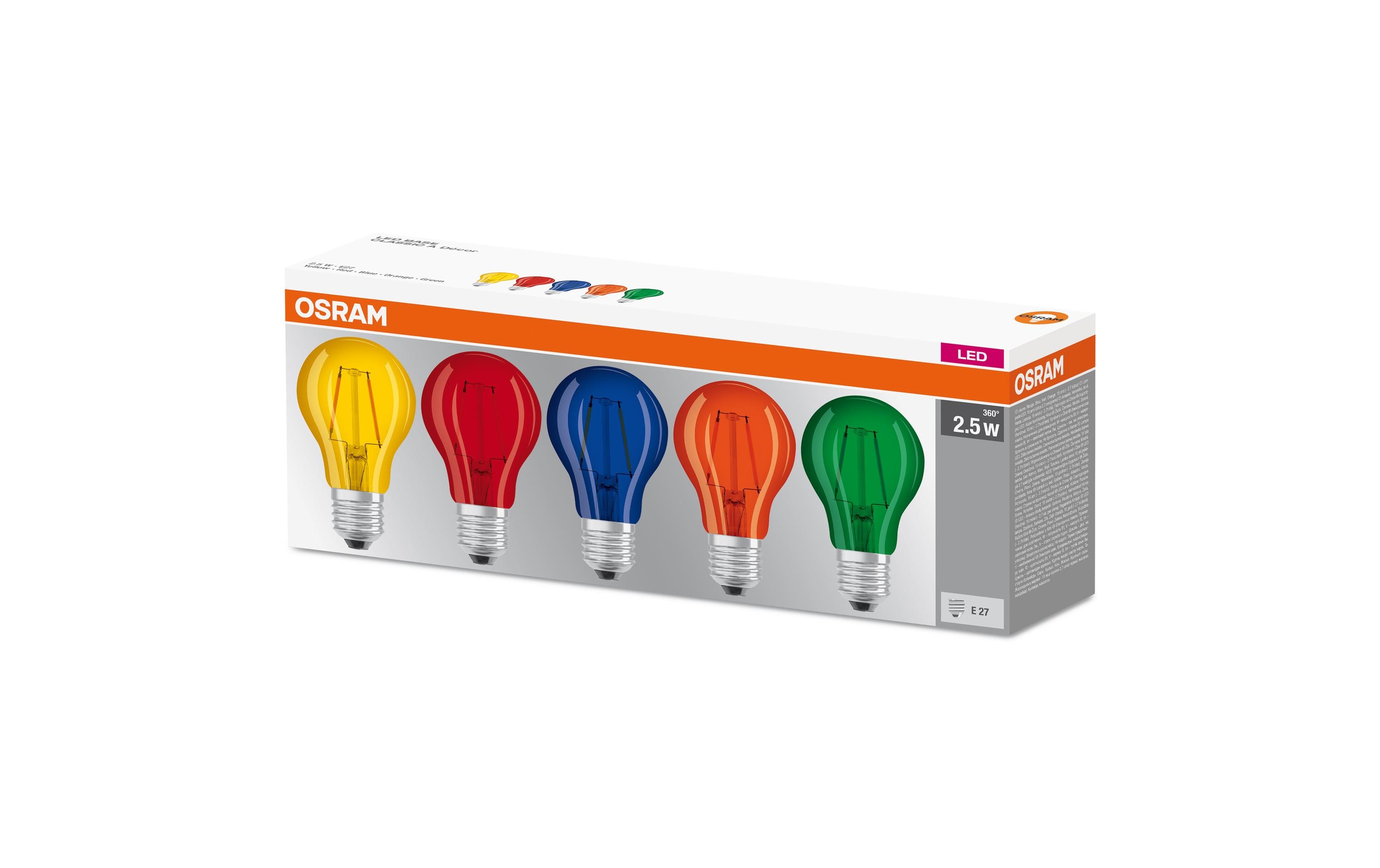 Lampe Star Color Box, 2.5W, E27, 5 Stück, MehrfarbigFarbige LED-Lampen in klassischer Kolbenform
