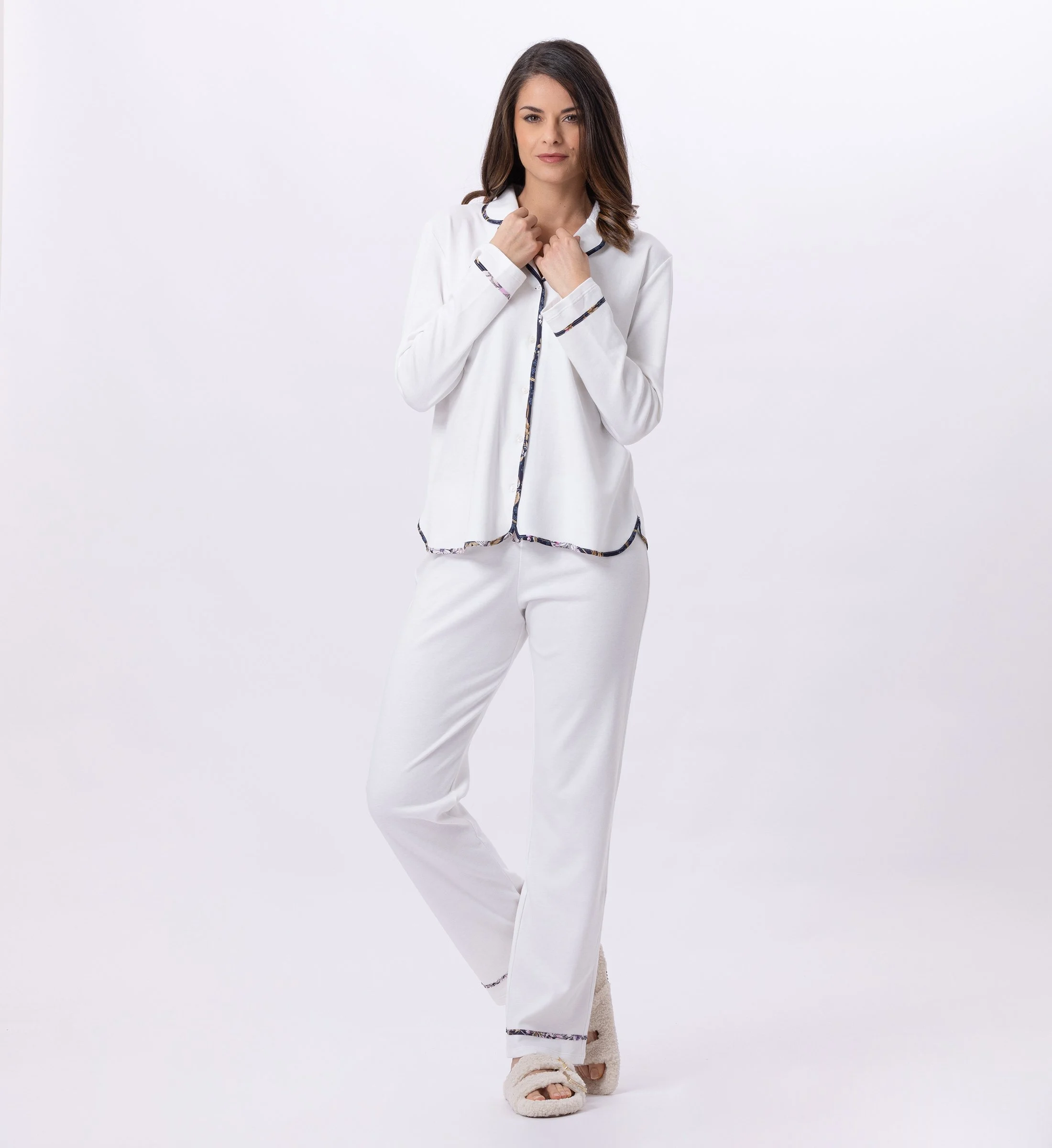 GLORIA 806 - Pyjama boutonné en coton | Blanc