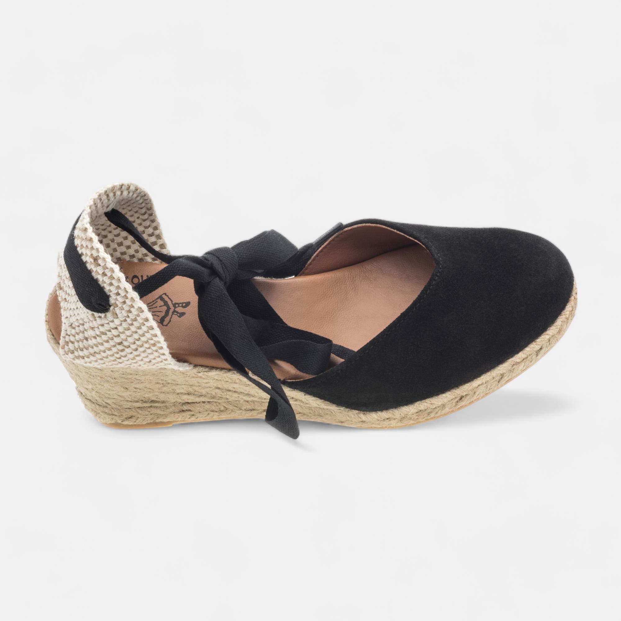 Espadrilles à talon compensé Femme en cuir noir