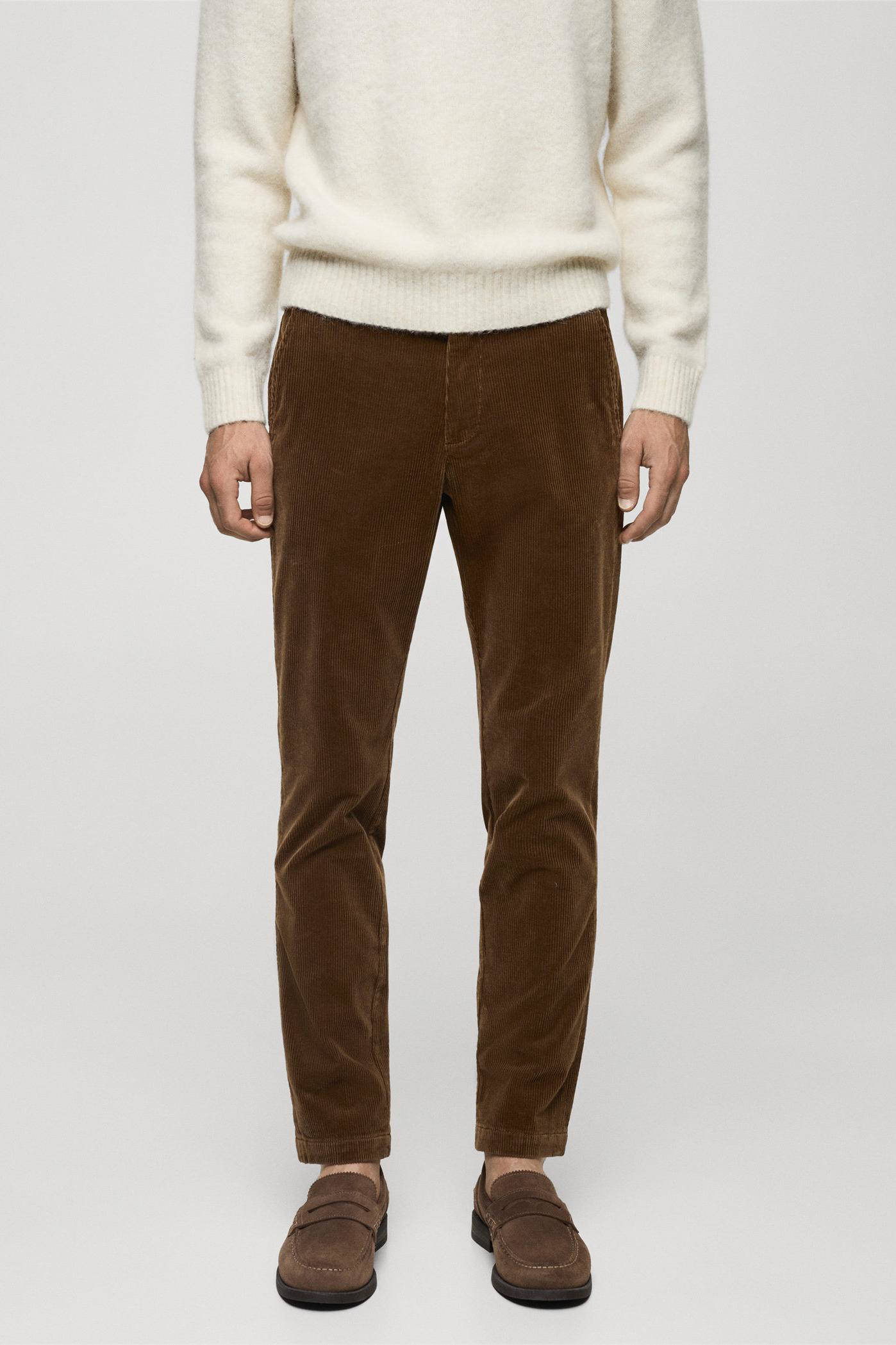 Mango Man corduroy slim fit broek bruin