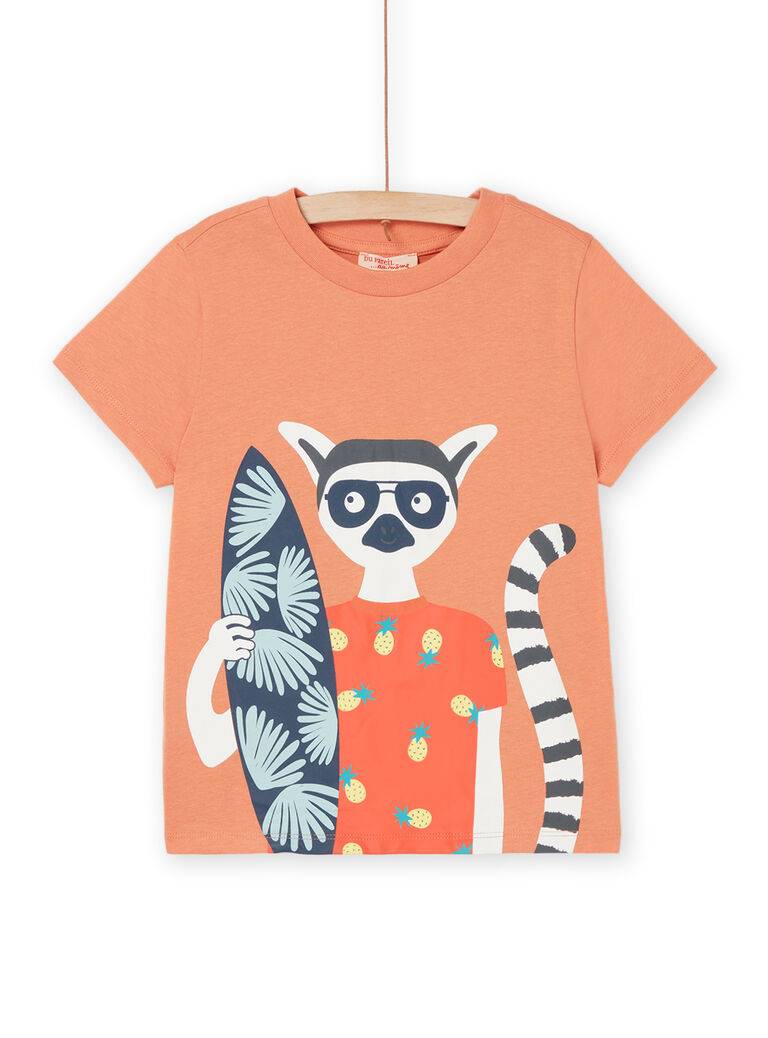 T-shirt abricot à motif lémurien