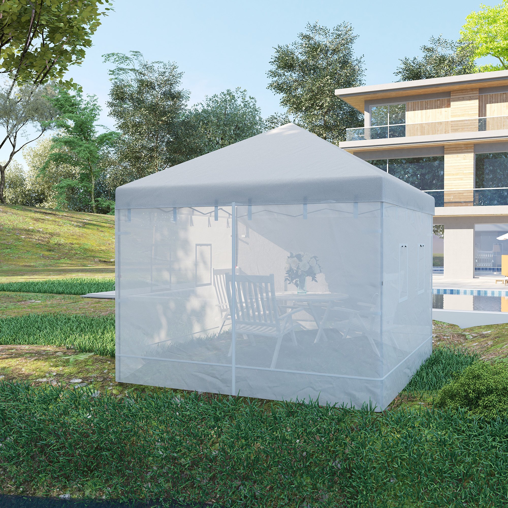 Outsunny 4 Paredes Laterais para Gazebo/Tenda 300x195 cm com Mosquiteiro, 6 Janelas, Porta de Enrolar com Zíper e Bolsa de Transporte, Branco