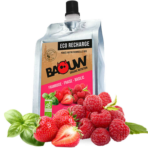 Compotes & purées énergétiques BAOUW BIO RECHARGE FRAMBOISE-FRAISE-BASILIC 330G