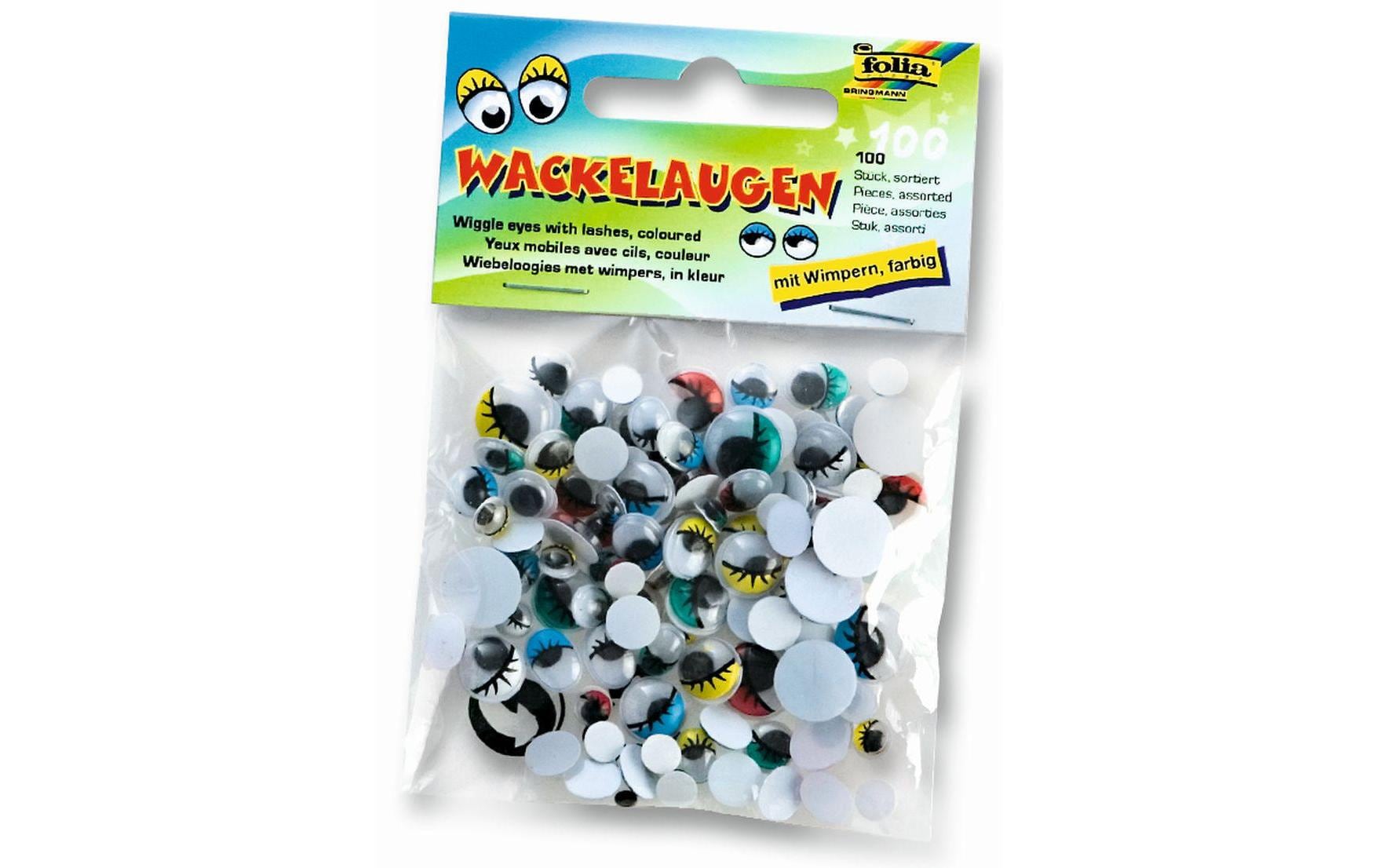 Wackelaugen 100 StückWackelaugen mit beweglicher Pupille und Wimpern
