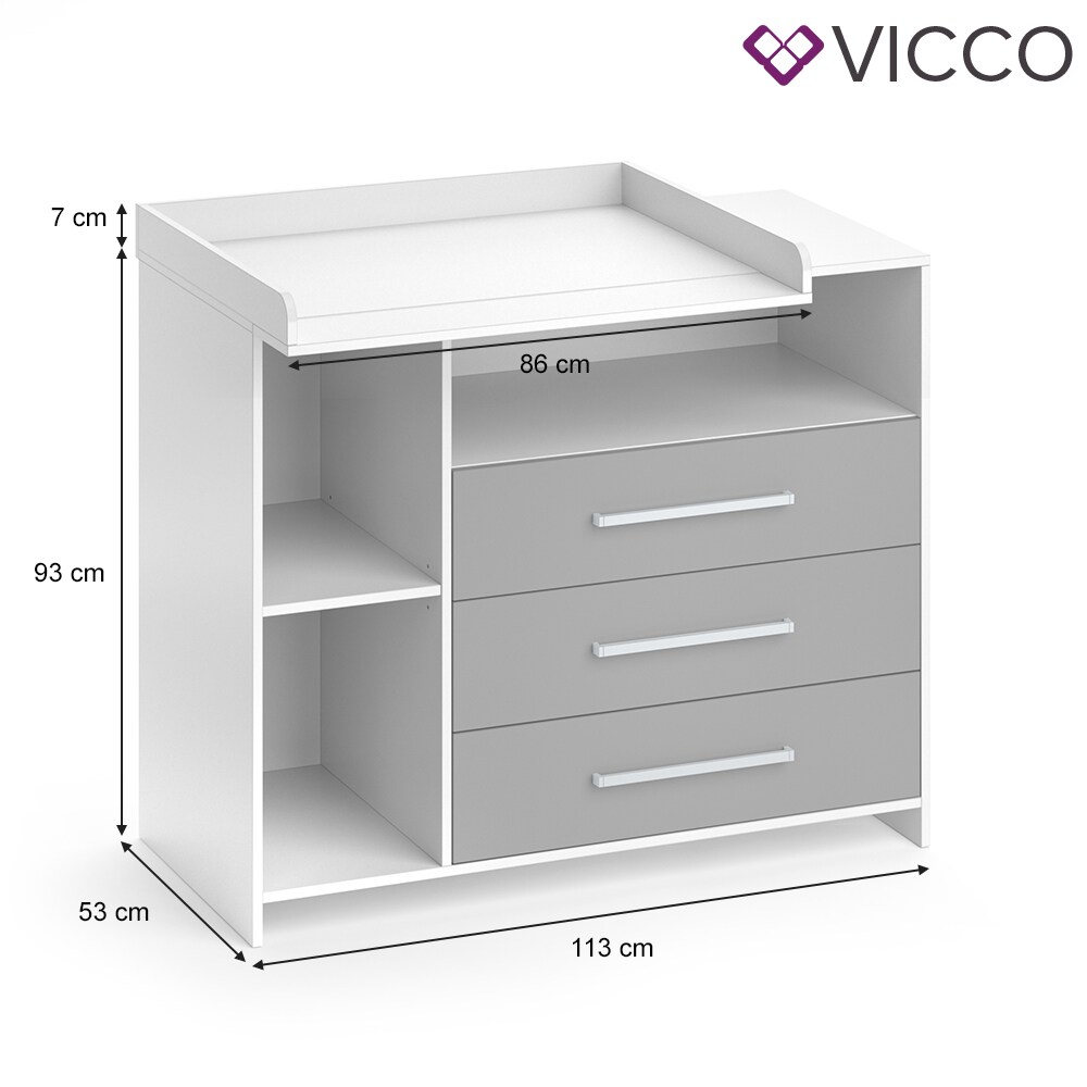 VICCO Wickelkommode OSKAR weiß grau Wickelregal Babymöbel Kommode Wickeltisch